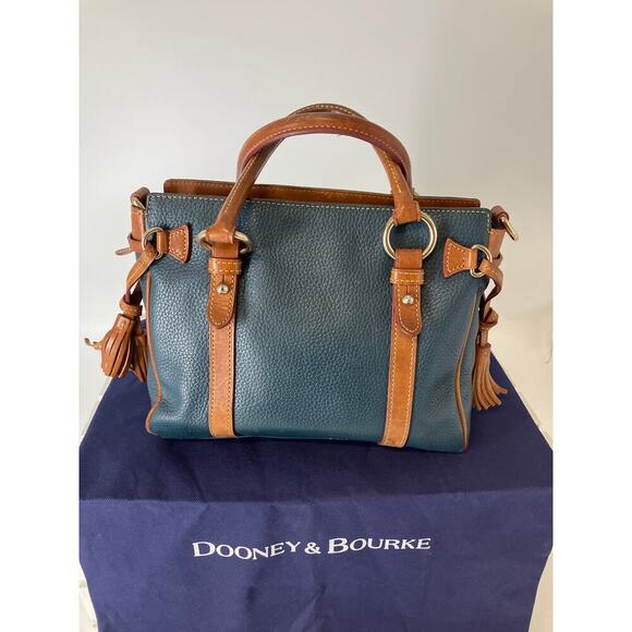 DOONEY & BOURKE NAVY-TEAL  PEBBLED LEATHER LARGE HANDBAG - Picture 3 of 16